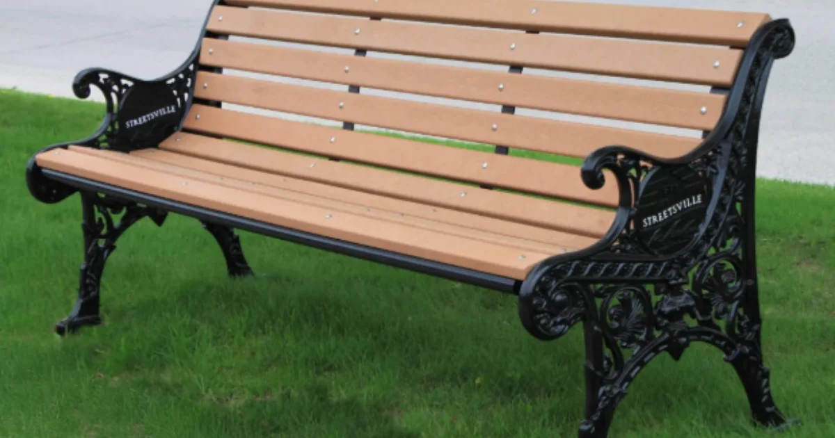 Decorative bench with cast iron sides